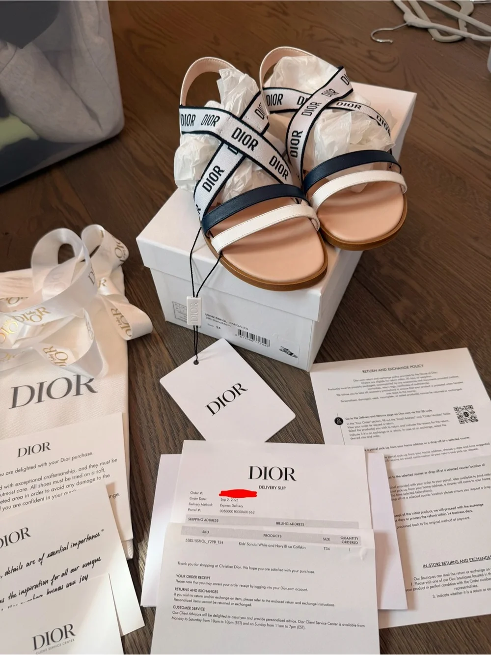 Dior Kids Navy and White Logo Strap Sandals